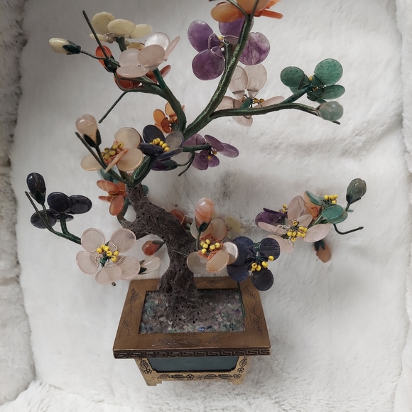 Chinese vintage gemstone tree  jade pot 50s60s  jade amethyst agate rose quartz - Picture 2 of 4